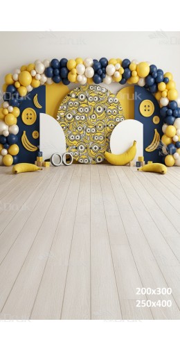 Tło fotograficzne „Banana Minion Party – niebiesko-żółta aranżacja dziecięca” | UB_816